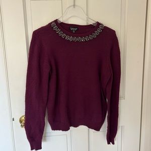Soft jeweled collar purple sweater